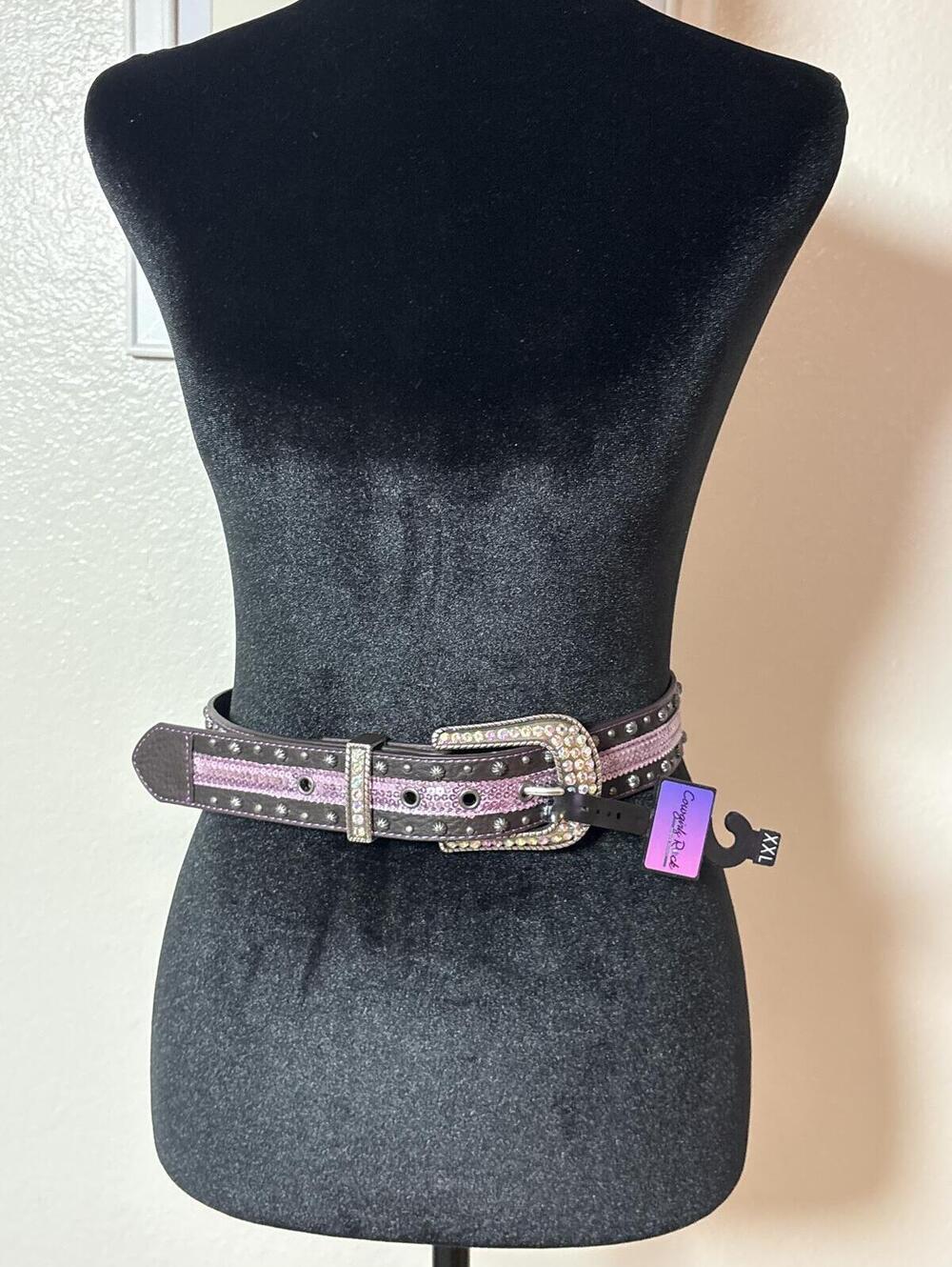 Cowgirl Rock Women's Brown Leather Belt with Pink Sequins XXL